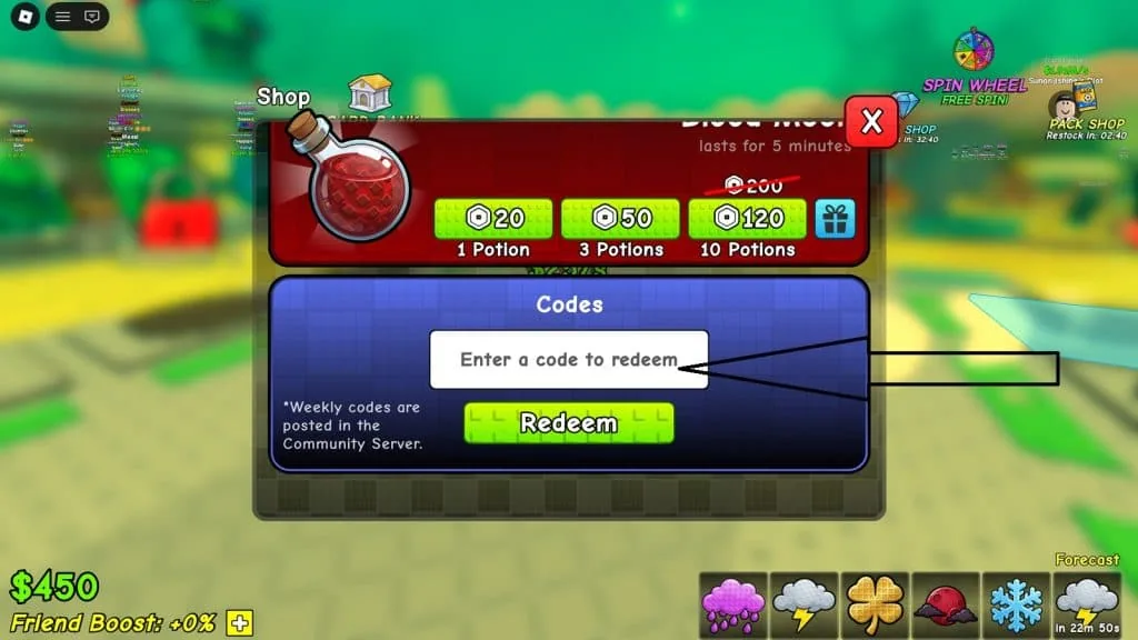 In-game Spin a Soccer Card Codes menu