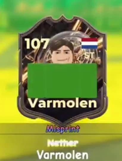 Gameplay frame showing a 107 ST Nether Varmolen card with Misprint mutation