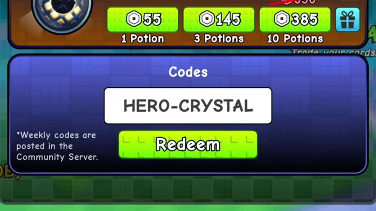 HERO-CRYSTAL typed into the live Spin a Soccer Card Codes field