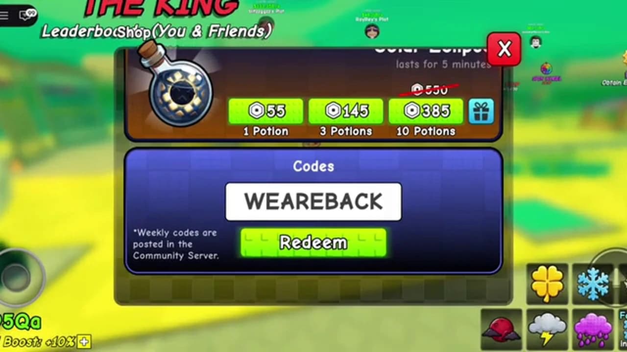 WEAREBACK shown in the live Codes field during return update gameplay