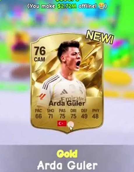 June gameplay pull showing a 76 CAM Gold Arda Guler card