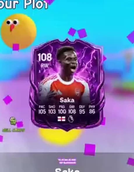 July gameplay pull showing a 108 RM Saka card