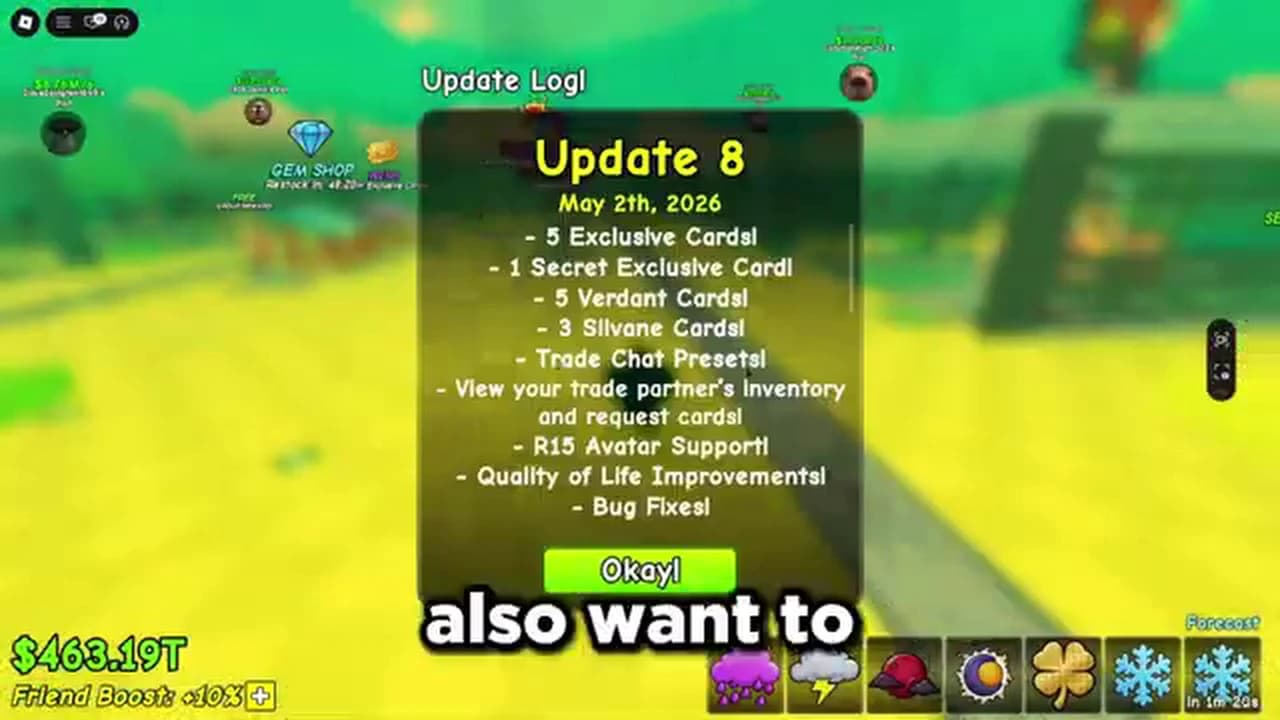 Update 8 panel visible in May Spin a Soccer Card gameplay